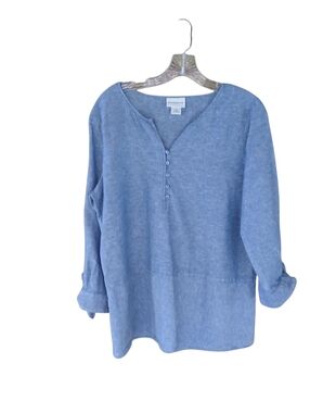 Liz Claiborne Chambray Blue Linen/Cotton 3/4 Sleeve Tunic Medium